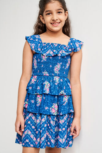 Blue Floral Short Sleeves Dress, Blue, image 7